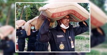 বস্তা মাথায় অসহায়দের বাড়ি বাড়ি খাবার পৌঁছে দিলেন র‍্যাব কমান্ডার