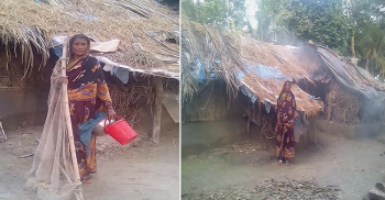 কলাপাড়ার বিধবা আকলিমার ঘরে একটুখানি বৃষ্টি হলেই গড়িয়ে পড়েপানি
