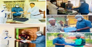 শরীয়তপুর নাগরিক অধিকার আন্দোলনের উদ্যোগে পিপিই ও হ্যান্ড স্যানেটারাইজ বিতরণ