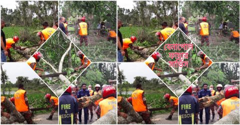 আম্ফানের তান্ডবে লন্ডভন্ড শার্শা-বেনাপোল: যোগাযোগ ব্যবস্থা সচল করছে বেনাপোল ফায়ার সার্ভিস
