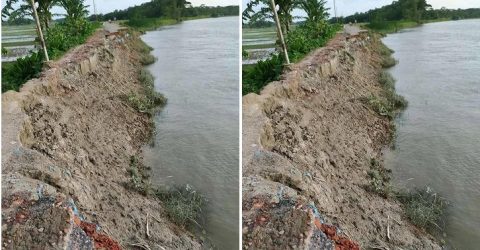 দশমিনায় বেড়িবাঁধ সড়কর ভাঙ্গন অব্যাহত