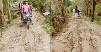 কলাপাড়ার লালুয়ায় শেরেবাংলা নৌ ঘাটিতে যাওয়ার প্রধান সড়কটির বেহাল দশা