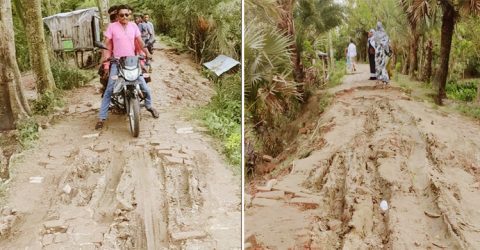 কলাপাড়ার লালুয়ায় শেরেবাংলা নৌ ঘাটিতে যাওয়ার প্রধান সড়কটির বেহাল দশা