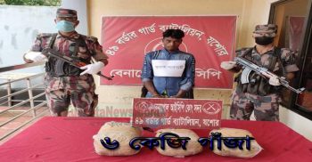 বেনাপোল সীমান্ত এলাকা থেকে ৬ কেজি গাঁজা সহ যুবক আটক