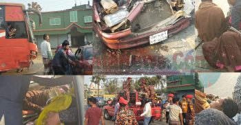 বেনাপোল দিঘীর পাড়ে বাস-প্রাইভেট মুখোমুখি সংঘর্ষে আহত-৫