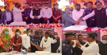 বাংলাদেশ উন্নয়নশীল রাষ্ট্রে উন্নীত হওয়ায় শার্শা ও বেনাপোল থানা পুলিশ কেক কেটে আনন্দ উদযাপন
