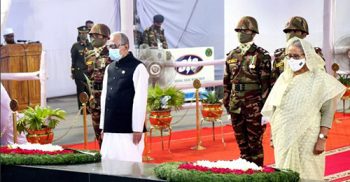 বঙ্গবন্ধুর প্রতিকৃতিতে রাষ্ট্রপতি-প্রধানমন্ত্রীর শ্রদ্ধা