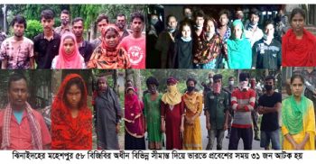অবৈধ ভাবে ভারতে প্রবেশের সময় ঝিনাইদহ সিমান্তে ৫৮ বিজিবির হাতে ৩১ জন আটক