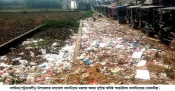 বাসস্ট্যান্ডে ময়লার অসহ্য দুর্গন্ধে অতিষ্ট দশমিনায় পথচারিসহ বাসস্ট্যান্ডের দোকানীরা