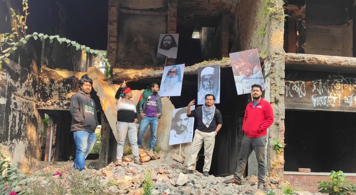 ধানমন্ডি ৩২-এ ভাসানী, হাদি, সিরাজুল আলম, সিরাজ শিকদার, মেজর জলিলের ছবি